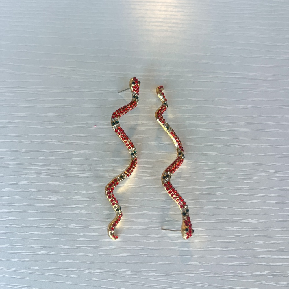 snake earrings red and black rhinestones